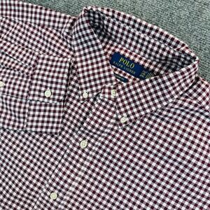 Polo Ralph Lauren Mens 2XLT Red Gingham Classic Fit Button Down Shirt Flesh Pony
